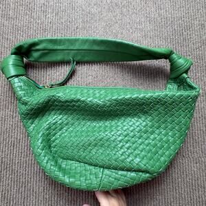 Giorgia Milani Leather Hobo Knotted Strap Shoulder Bag Beige Green Made in Italy